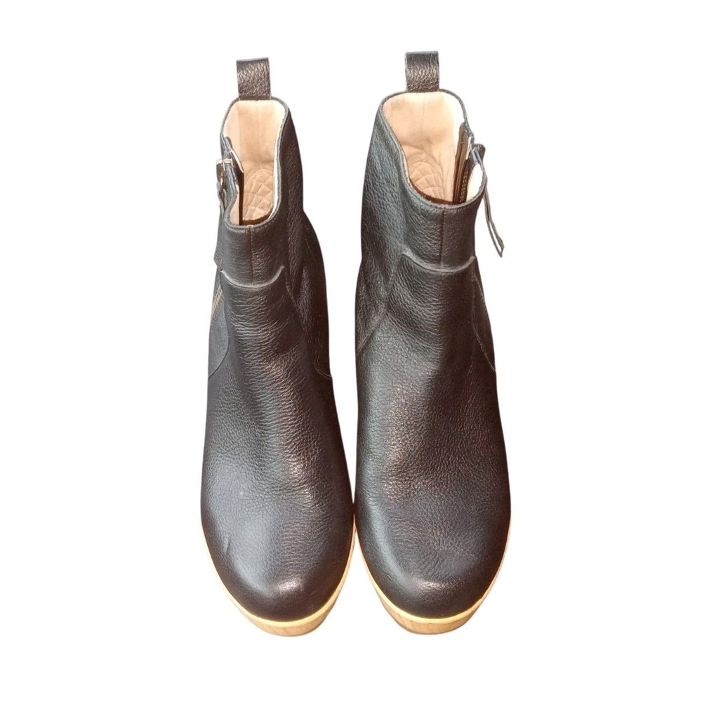 Dr Scholl's Win Over Black leather wood boot size 8.5M women US Heels UK zip